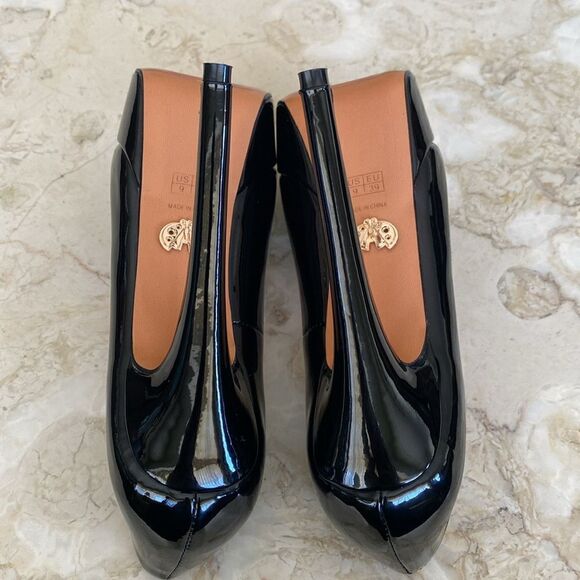 Petit Cadeaux Platform Peep Toe 5” Stiletto Heels Black Patent & Red - As New - Picture 12 of 16